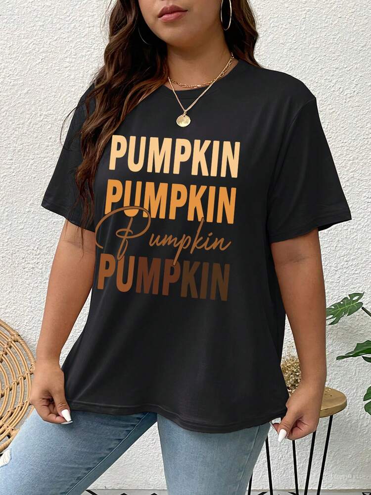 SHEIN Unity Plus Halloween Slogan Graphic Drop Shoulder Tee - Black - View 3