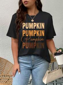 SHEIN Unity Plus Halloween Slogan Graphic Drop Shoulder Tee - Black - View 4