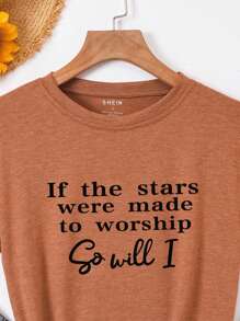 INAWLY 标语图案 T 恤 如果星星是为了崇拜而生，那么我也会 - 亮橙色 - 查看 4