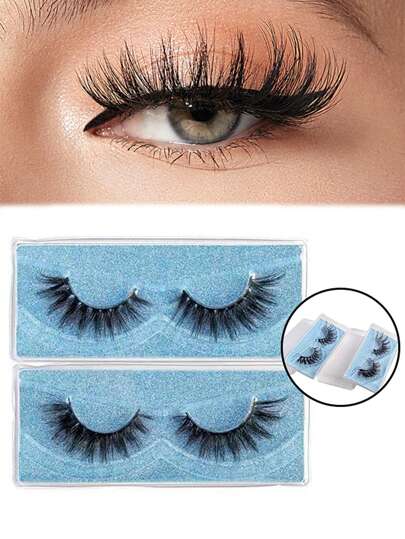 2 Pairs Of Complete Eyelashes Thick Curls 18mm Fluffy Slim Fake Eyelashes Daily Volumized Eye Tail Long Strip Lashes, Lashes, Eyelashes, Fake Lashes