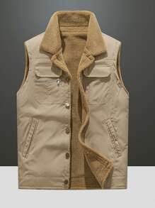 Chaleco acolchado con bolsillo con solapa para hombres, abrigador - Caqui - Ver 1