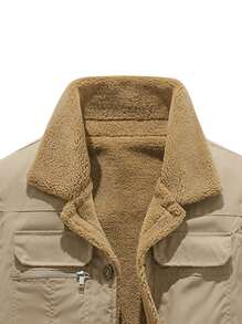 Chaleco acolchado con bolsillo con solapa para hombres, abrigador - Caqui - Ver 5