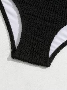 女小童素色打褶連體泳衣 - 黑色 - 查看 4