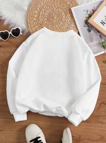 SHEIN Tween Girl Casual Simple Christmas Tree Pattern Loose Crew Neck Thick Sweatshirt Suitable For Autumn & Winter - White - View 2