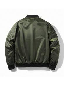 Men Long Sleeve Reversible Letter Patched Zip Up Bomber Jacket, For Fall - Army Green - View 2