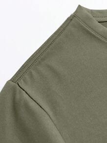 Men Bat & Letter Graphic Tee, For Halloween - Army Green - View 4