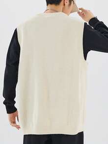 Men Solid Round Neck Sweater Vest Without Tee - Apricot - View 2