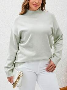 SHEIN Essnce Plus Mock Neck Drop Shoulder Jumper - Light Grey - View 4