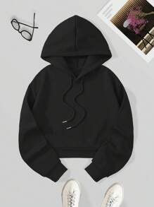 INAWLY 纯色抽绳保暖内衬连帽衫、长袖上衣