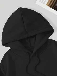 INAWLY 纯色抽绳保暖内衬连帽衫、长袖上衣