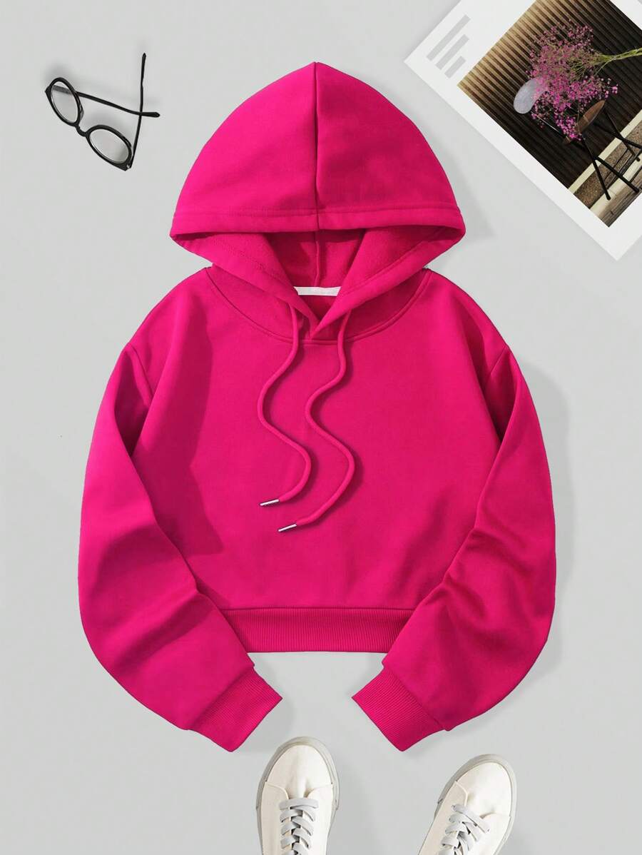 INAWLY Solid Drawstring Thermal Lined Hoodie,Long Sleeve Tops Graduation,Back To School,Graduation,Teacher For Women,Back To School Pullover Fall Sweatshirt - Hot Pink - View 1