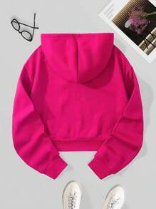 INAWLY Solid Drawstring Thermal Lined Hoodie,Long Sleeve Tops Graduation,Back To School,Graduation,Teacher For Women,Back To School Pullover Fall Sweatshirt - Hot Pink - View 2
