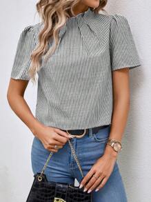 Breezaya 条纹印花泡泡袖衬衫、短袖上衣