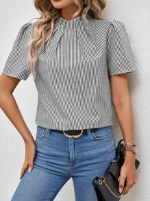 Breezaya 条纹印花泡泡袖衬衫、短袖上衣