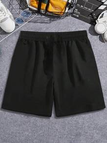 Manfinity EMRG 男士宽松交叉印花抽绳腰夏季短裤外出街头装超大抽绳短裤，适合丈夫、男友礼物 - 黑色 - 查看 2