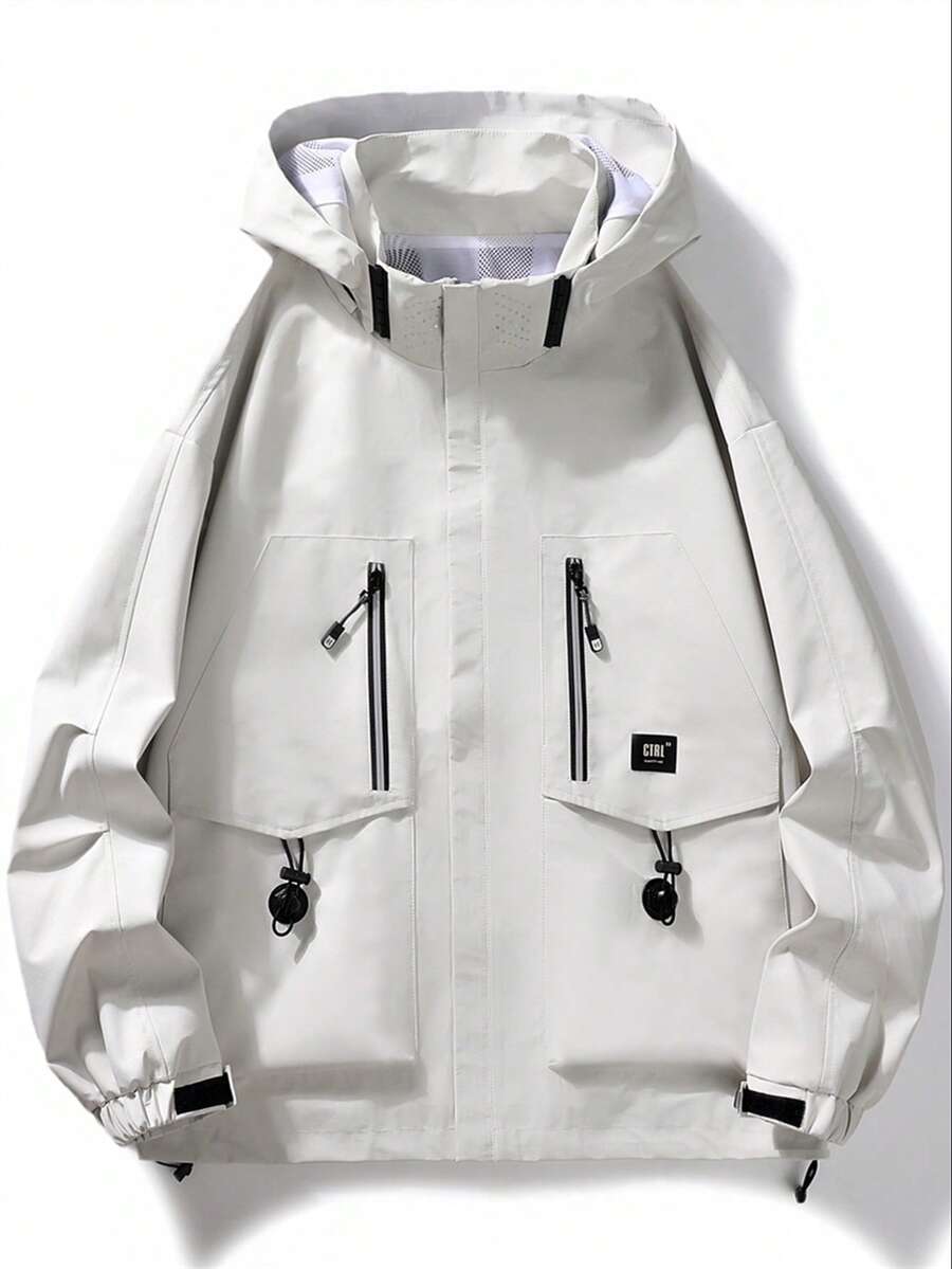 男士字母補丁細節抽繩連帽夾克 - 白色 - 查看 1