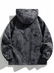 休閒抽繩 口袋 拉鍊字母男士外套 - 深灰色 - 查看 2