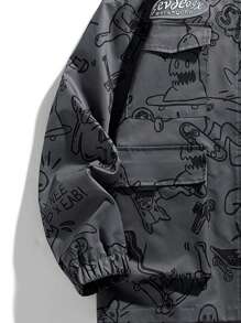 休閒抽繩 口袋 拉鍊字母男士外套 - 深灰色 - 查看 3