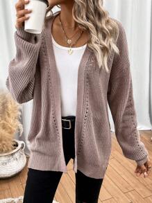 SHEIN LUNE Áo Cardigan thiết kế giản dị thả vai - Bụi tím - Xem 5