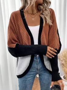 EMERY ROSE Cárdigan con mangas tipo dolman y bloqueo de color sin top tipo cami - Multicolor - Ver 3