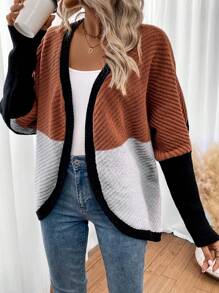 EMERY ROSE Cárdigan con mangas tipo dolman y bloqueo de color sin top tipo cami - Multicolor - Ver 5