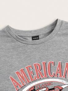 SHEIN EZwear 摩托車和字母圖案T恤 - 淺灰色 - 查看 3