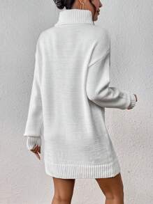 SHEIN Clasi Turtleneck Drop Shoulder Sweater Dress Without Belt - White - View 2