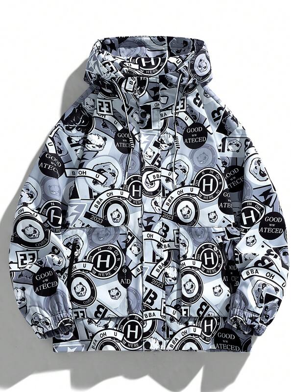 Uomo Giacche stampato all over con zip con cappuccio