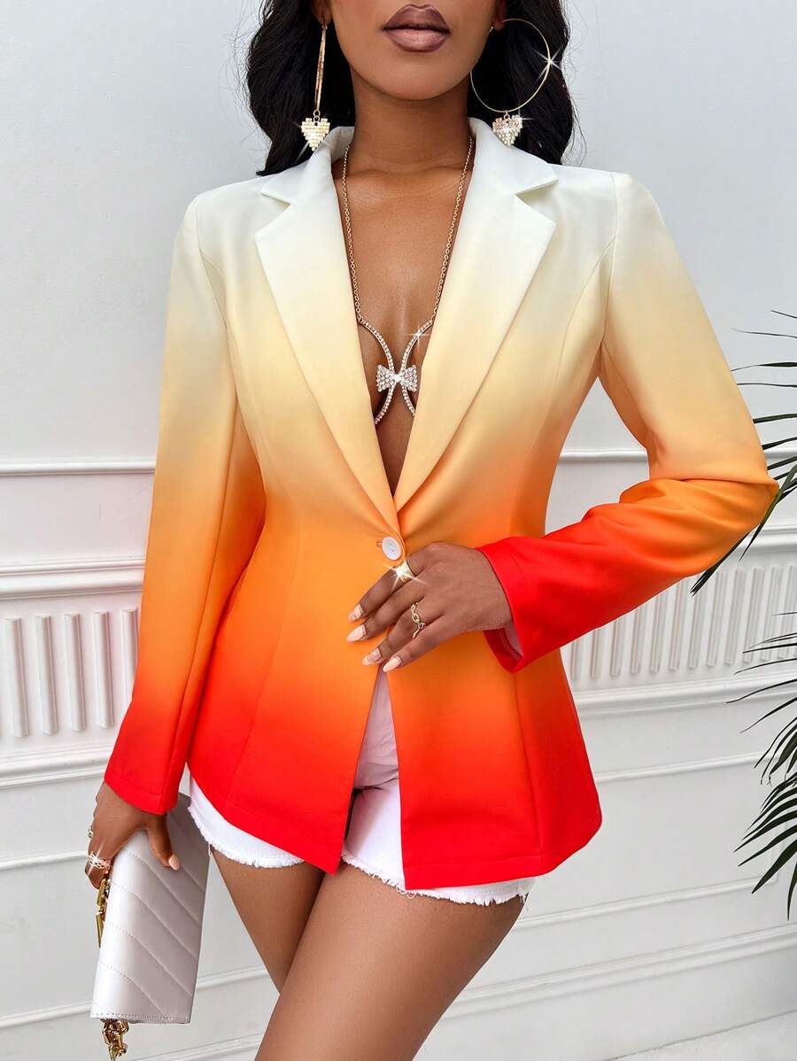 SHEIN Slayr Ombre Single Button Blazer - Orange - View 1