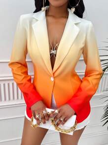 SHEIN Slayr Ombre Single Button Blazer - Orange - View 3