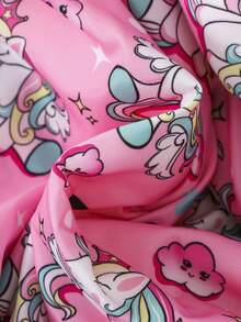 SHEIN Baby Girl Heart & Unicorn Print Teddy Lined Hooded Coat - Multicolor - View 5