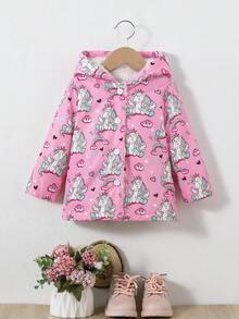 SHEIN Baby Girl Heart & Unicorn Print Teddy Lined Hooded Coat - Multicolor - View 6