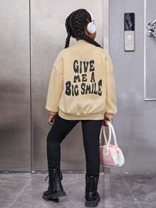 SHEIN 女大童日常運動和閒暇搖粒絨拉鍊夾克 - 杏色 - 查看 3