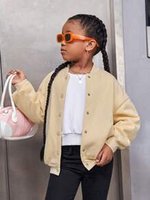 SHEIN 女大童日常運動和閒暇搖粒絨拉鍊夾克 - 杏色 - 查看 6