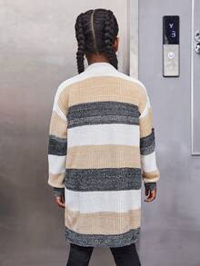 SHEIN Tween Girl Elegant Loose Fit Long Sleeve Ombre Knit Cardigan - Multicolor - View 2