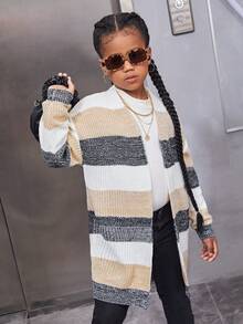 SHEIN Tween Girl Elegant Loose Fit Long Sleeve Ombre Knit Cardigan - Multicolor - View 4