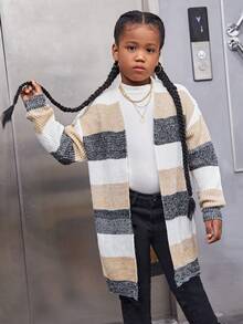 SHEIN Tween Girl Elegant Loose Fit Long Sleeve Ombre Knit Cardigan - Multicolor - View 5
