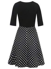 Polka Dot Print Hidden Pocket Dress - Black - View 3