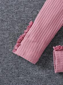 SHEIN Young Girl Waffle Knit Ruffle Hem Top & Leggings - Dusty Pink - View 6