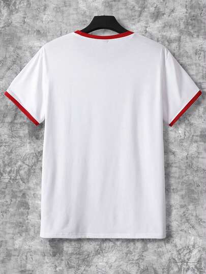 Homme T-shirt Lettre Et Figure À Bordure Contrastante