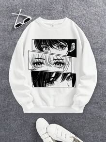 Teen Girl Figure Graphic Drop Shoulder Sweatshirt - White - View 1