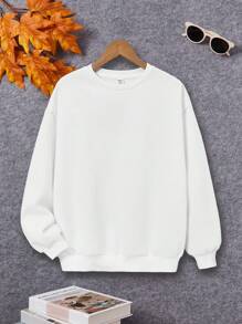 青少年女孩字母和龍印花保暖套頭衫 - 白色 - 查看 2