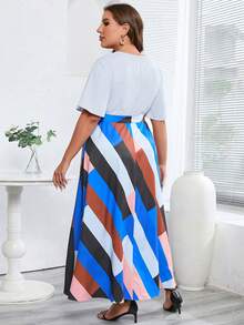 SHEIN Clasi Plus Geo Print Butterfly Sleeve Belted Dress - Multicolor - View 2