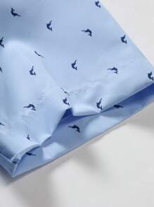 Manfinity Mode 男士全印花单排扣休闲短袖衬衫（不对称印花） - 藍色 - 查看 3