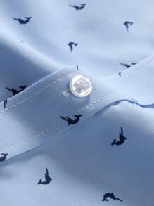 Manfinity Mode 男士全印花单排扣休闲短袖衬衫（不对称印花） - 藍色 - 查看 6