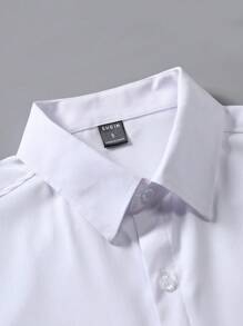 Manfinity Mode Men Casual Solid Plain Button Up Short Sleeve Dress Shirt, For Work, Business - White - View 4