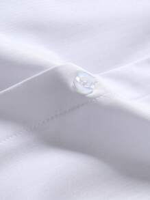 Manfinity Mode Men Casual Solid Plain Button Up Short Sleeve Dress Shirt, For Work, Business - White - View 7