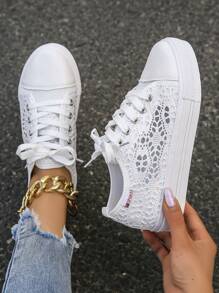 Của phụ nữ Giải trí Điền kinh Giày dép Với Thiết kế rỗng , Mặt trước Ren Và Trượt patin Vẻ bề ngoài - trắng - Xem 4
