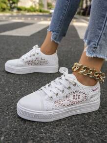 Của phụ nữ Giải trí Điền kinh Giày dép Với Thiết kế rỗng , Mặt trước Ren Và Trượt patin Vẻ bề ngoài - trắng - Xem 6