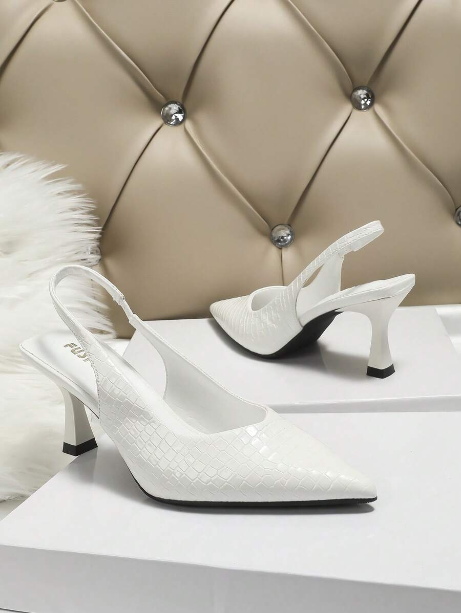 Giày cao gót nữ mũi nhọn, gót mỏng, chất liệu giả da, quai sau, thiết kế khoét hở, gót nhọn kiểu "gót mèo", thanh lịch, giày bít mũi nữ, trang phục mùa hè. - trắng - Xem 1